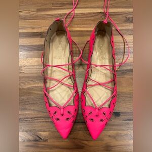 J.Crew pink leather lace up flats size 7